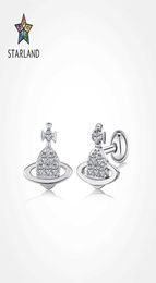 S925 pure silver ear nail Female Minority design Saturn Cross Earrings Fashion Trend jewelry9133349