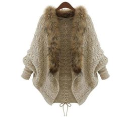 Summer Cardigan Sweater Women Poncho Fur Collar Batwing Sleeve Oversized Sweaters Long Sueter Mujer Plus Size4641696