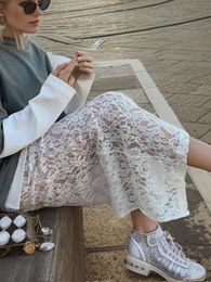 Fashion White Lace Skirts for Women Clothing Summer Korean Gentle Hollow Jacquard Long Female Sexy Split 240516
