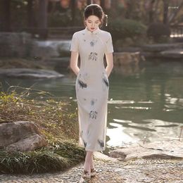 Ethnic Clothing Print Traditional Chinese Dress Plus Size Classic Elegnat Lady Qipao Summer Short Sleeve Sexy Slim Split Cheongsam Vestidos