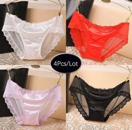 4Pcslot Sexy Panties Lace Women Underwear Seamless Silk Briefs Girls Ladies Underpants Satin Cotton Crotch Breathable Lingerie Wo3446591