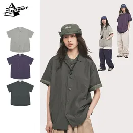 Men's Casual Shirts Summer Quick-drying Shirt Men Women Solid Colour Lapel Loose Half-sleeve Tops Vintage Single-breasted Cargo Unisex