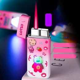 Zo8821 New Cartoon Visible Gas Unfilled Windproof Lighter Metal LED Colour Light Gas Unfilled Cigarette Lighter Wholesale