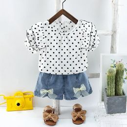 Clothing Sets Summer Baby Girl Clothes 9 To 12 Months Korean Style Polka Dot Short Sleeve T-shirts And Denim Shorts Girls Boutique Outfit