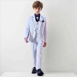 Suits Boys White Formal Dress Suits Set Boys Piano Performance Wedding Birthday Photography Costume Kids Blazer Pants Bowtie Y240516