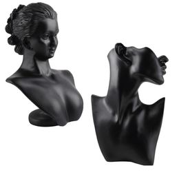 Black Resin Material Elegant Female Mannequin for Fashion Necklace Pendant Bust Jewellery Display Holder Jewellery Store Display 211110 2826