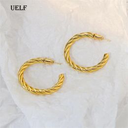 Hoop Earrings UELF Minimalist Thick Twisted Metal For Women Designer Chunky Exaggerated French Daily Hoops Statement Jewellery