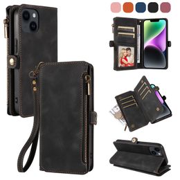 For iPhone 15 14 13 12 11 Mini Pro X XS Max 8 7 6 6S PLUS XR SE Coque Luxury Wallet Cases Cards Stand Pocket Leather Flip Phone Bags Funda Protective Mobile Accessories