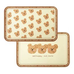 Mats Pads Cute bear mat PU leather anti slip bread food table mat waterproof and oil resistant table mat insulation mat home decoration J240514