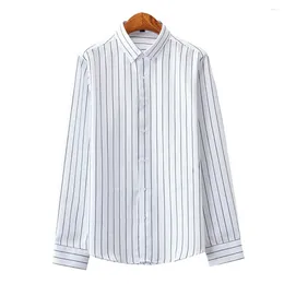 Men's Casual Shirts Mens Button Down Shirt Striped Design Long Sleeve Band Collar Polyester Fabric Perfect For Dressing Up