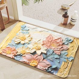 Carpets Oil painting style diatomaceous mud floor mat bathroom absorbent household kitchen non slip entry H240517