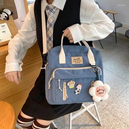 Backpack Solid Color Canvas Bags Double Shoulder Girl High School Harajuku Street Fashion College Student Simple Style Handbags