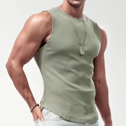 Men's Tank Tops Men Fitness Shaping Casual Knitted Stretch Vest Genderless Breathable Sports Slim Solid Colour Simple Comfortable Top Unisex
