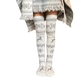 Women Socks Knitted Christmas Snowflake Woolen Stocking 2024 Winter Warm For Soft Comfortable Stockings Gray