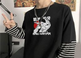 Men039s T Shirts Baki Hanma Anime Manga Shirt Hip Hop Oversize Men Long Sleeve Patchwork Stripe Tshirt Harajuku Cool Cartoon S1276399