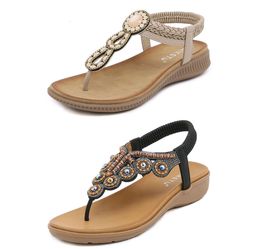 2024 Bohemian Sandals Women Slippers Wedge Gladiator Sandal Womens Elastic Beach Shoes String Bead Color11 GAI-552