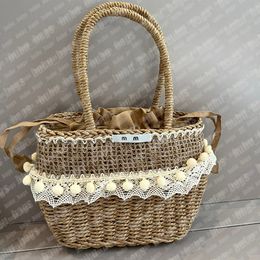 Summer Beach Handbag Womens Grass Woven Hand Bag Lace Braid Clutch Designer Travel Hobo Portable Basket Ladies Straw Handbags Shopper Totes