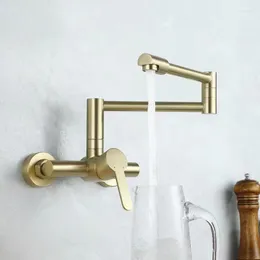 Kitchen Faucets Brass Sink Faucet Wall Mounted Brushed Gold One Handle Two Holes Tap Movable Spout Modern Design High Quality
