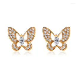 Stud Earrings Bling Clear Crystal Golden White Hollow Small Butterfly Copper For Women Jewellery Accessories