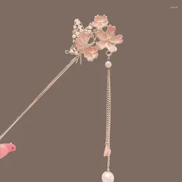 Hair Clips Japanese Chinese Style Enamel Metal Flower Sticks Pearl Tassel Hairpin Shopsticks Hanfu Accessories