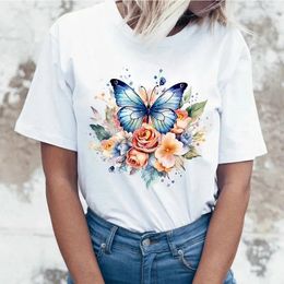 Women's T Shirts 2024 High Quality T-shirts Flowers Butterfly Print T-Shirt Loose Short Sleeve Harajuku Casual Tops Women Summer Cotton