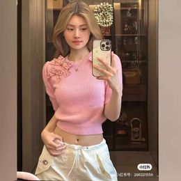 Women's Knits & Tees Mm Family 24ss New Heavy Industry Nail Diamond Bow Knitted Short Sleeved Shirt