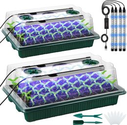 2 packs seed starter tray with high dome fertility kit -80 batteries 4 LED growth lights smart timer and 3 home garden modes 240514