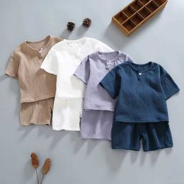 Clothing Sets Summer Clothing Sets Organic Double Gauze Cotton Home Wear Kids Clothes Summer Kids Pajama Short Sleep Shorts Suit White WX