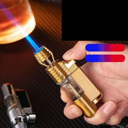 Hb652 Metal Jet Flame Windproof Gas Unfilled Lighter Visible Gas Unfilled Cigar Moxibustion Small Welding Gun Cigarette Wholesale