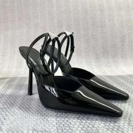 High Heels Baotou Metal Sandals Slim Back Air Fashion Square Toe Ankle Strap Solid Colour Thin Shoes 76 d 59eb