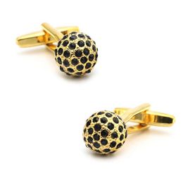 Cuff Links Mens crystal cufflinks made of brass material gold black crystal stone ball design and free delivery of cufflinks