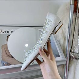 Dress Casual Shoes Rene Caovilla Women Flat Low Mesh Lace Crystal Decorative Designer 3cm Medium Heel Fashion Shoe 2024