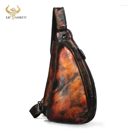 Waist Bags Thick Natural Leather Men Casual Fashion Travel Daypack Chest Sling Bag Design One Shoulder Strap Crossbody Male 9976-d