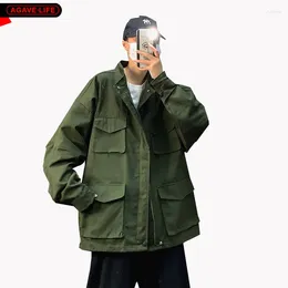 Men's Jackets Harajuku Multi-pocket Tooling Jacket Solid Colour Fashion Outdoor Handsome Korean Teenagers Men Japanese Casual Coat