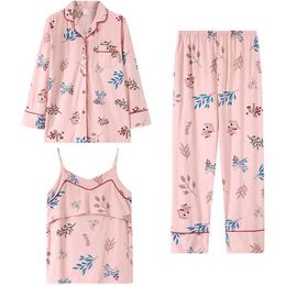 GAWO Sleep Lounge 3-piece set of 100% pure cotton high-quality nursing Pyjamas suitable for pregnant women breastfeeding young and home hospital clothing d240517