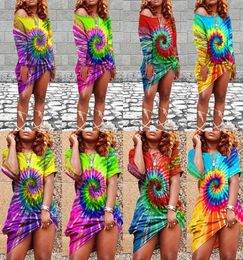 Summer Women Tie Dye Black Hole Print Off Shoulder Maxi Dress Beach Holiday Streetwear Short Sleeve Dresses CYW30981891282