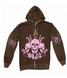 Women Rhine Spider Skull print Streetwear Hoodies Women Coat Goth Harajuku Y2k aesthetic Clothes grunge Punk Jacket Zip-up1217421