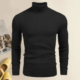 Men's Sweaters Men Fall Winter Sweater High Collar Neck Protection Long Sleeve Elastic Knitted Warm Striped Texture Anti-pilling Slim Fit