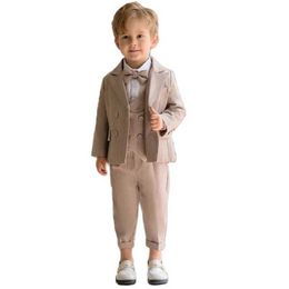 Suits Boys Girls Khaki Luxurious Birthday Dress Kids Beaufitul Photograph Suit Children Formal Wedding Party Performance Dance Tuxedo Y240516