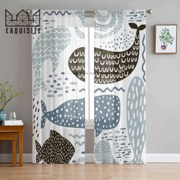 Window Treatments# Dolphin Lines Dots Fresh Modern Printed Tulle Curtains for Bedroom Balcony Window Decor Creative Fashion Home Sheer Curtain Y240517