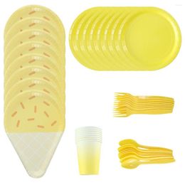 Disposable Dinnerware Party Ice Cream Paper Plate Set Plates Waterproof Tablecloth Cutlery Supplies Plastic Baby