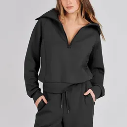 Women's Two Piece Pants Women Two-piece Suit Oversized Sweatshirt Set Drawstring Tracksuit Ribbed Cuffs Sports