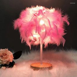 Table Lamps Romantic Feather Lamp USB Power DIY Creative Remote Dimmable Night Light For Wedding Home Bedroom Bedside Decor Desk