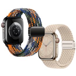 Nylon Braided Sport Solo Loop Compatible with Apple Watch Band 38mm 40mm 41mm 42mm 44mm 45mm 49mm,Adjustable Magnetic Stretchy Wristband for iWatch Series SE 9 8 7 6 5 4 3