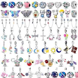 Loose Gemstones Butterfly Charm 925 Sier Original Safety Chain Colorf Zircon Glow Star Moon Charms For Women Bracelet Pendant Drop D Dhcqo