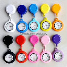 Pocket Watches Retractable Blank Simple Nurse Doctor Hospital Watch Badge Reel Clip Hang Colourf Pendant Dress Clock Drop Delivery Otoly