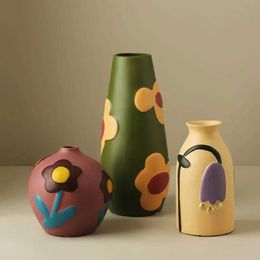 Vases Mo Landi painted ceramic vase living room flower decoration creative home accessories J240515