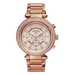 Stainless Steel Strap Lignt Luxury Elegant Womens Watches Perfect Moment Full Diamond Round Dial Quartz Rose Gold Hardlex Wrist Watch W 235Z