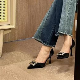 Dress Shoes High Heel Female 2024 Spring On Sale Metal Decoration Slip-on Women's Pumps Fashion Solid Thin Heels For Women