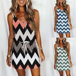 Women's casual loose striped printed strappy vest with suspender dress